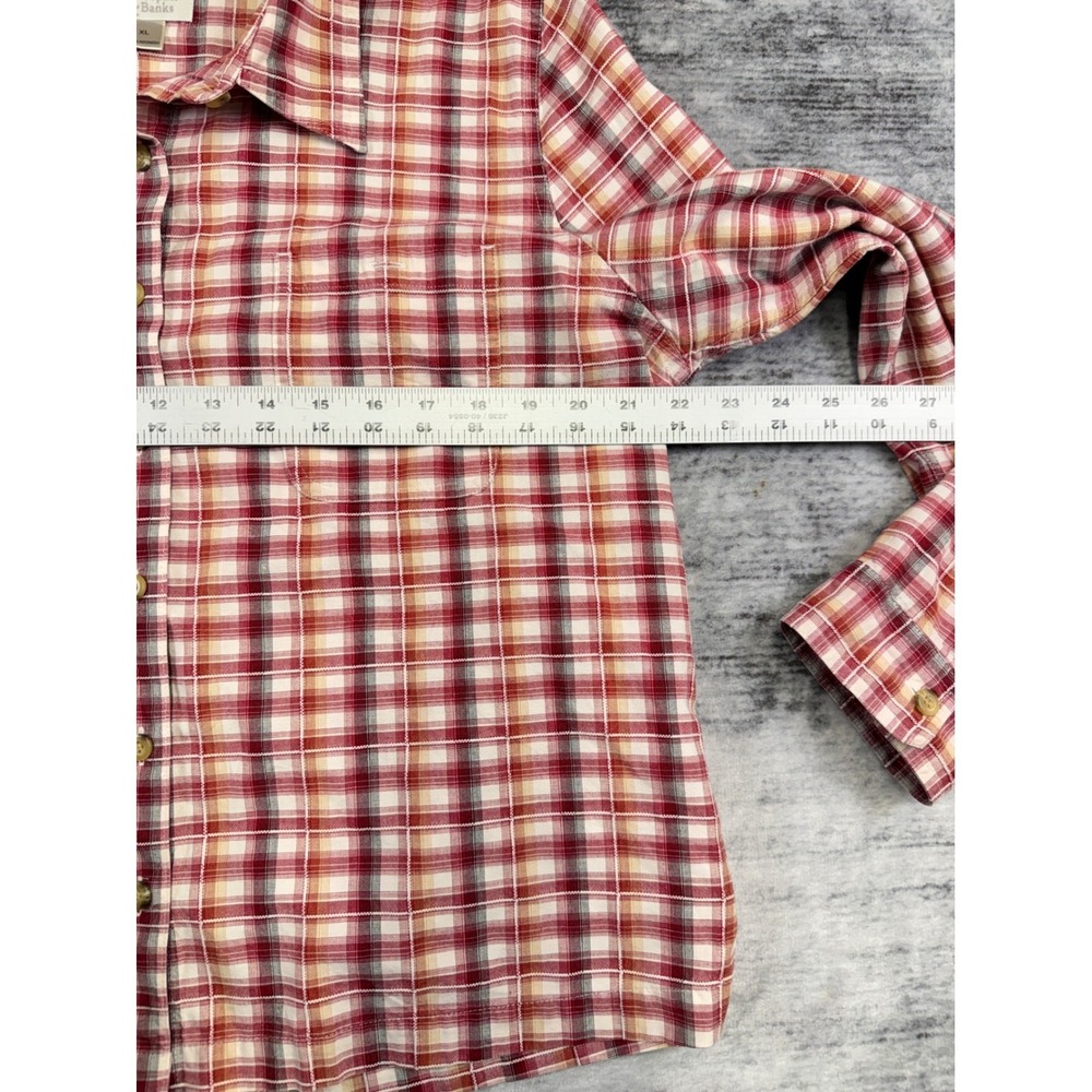 Christopher & Banks Womens XL Red Orange Plaid Button Up Shirt Long Sleeve - Picture 7 of 8